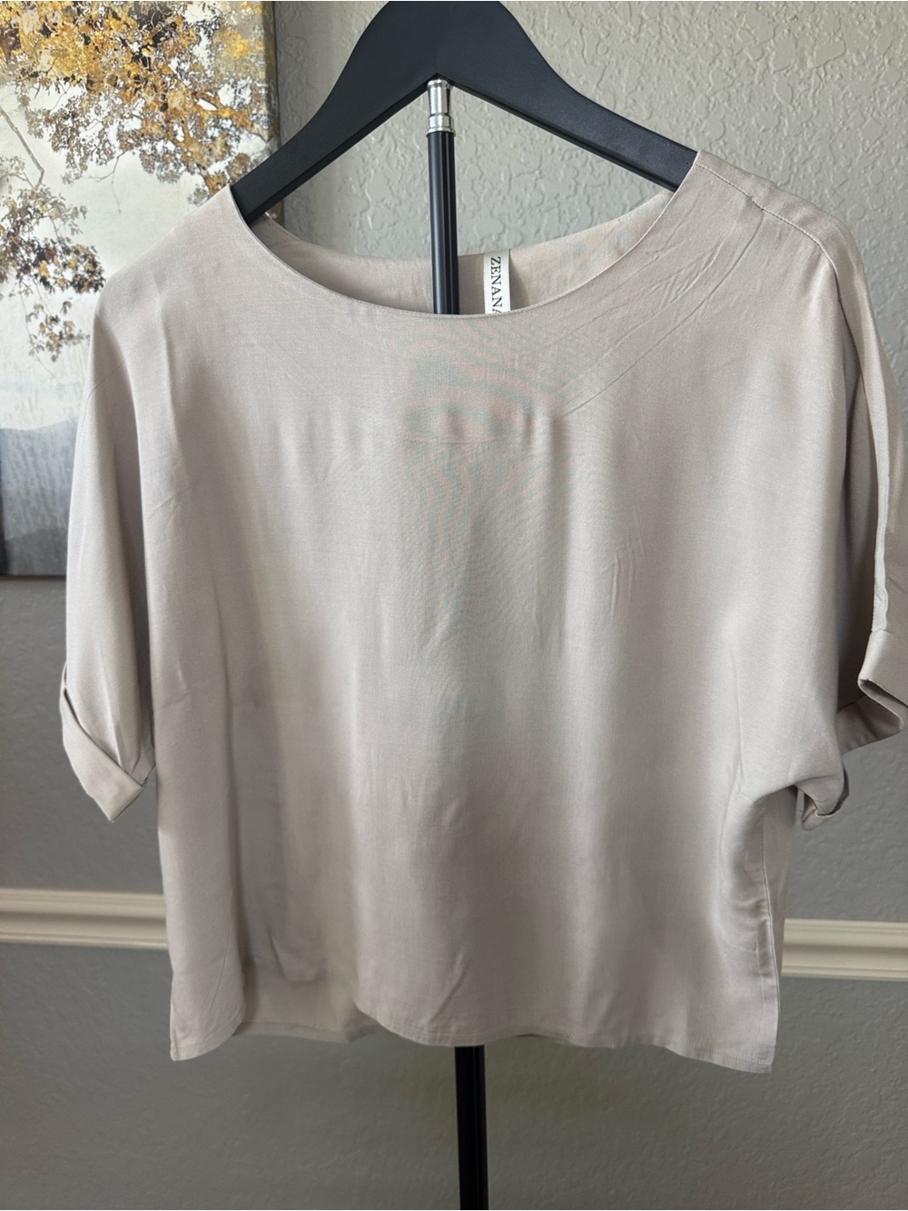 Zenana Outfitters Taupe Boxy Short-Sleeve Women's Top and pants